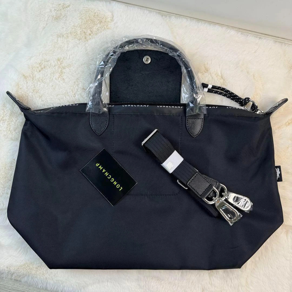 NWT Longchamp Energy Large Handbag Black 2Way Canvas Crossbody Tote L